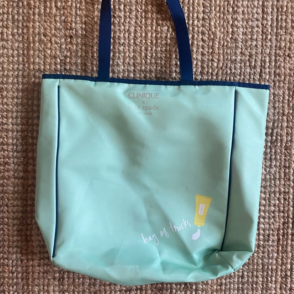 Clinique Light Green Tote with Navy Accents